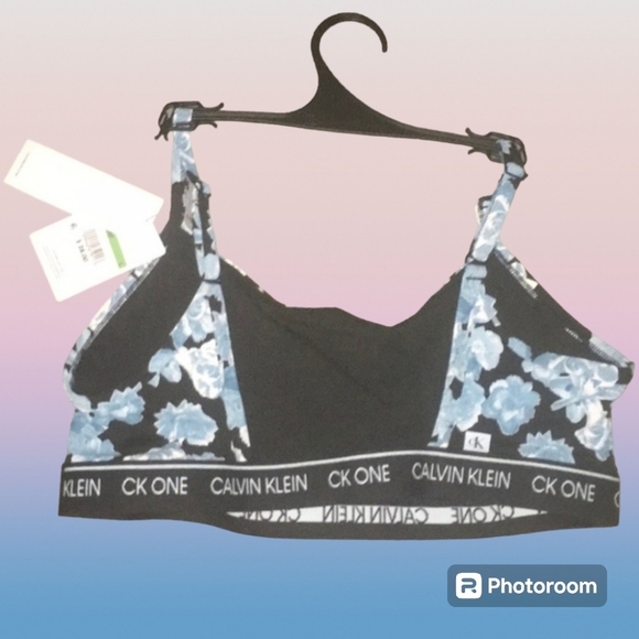 Calvin Klein intimates women's sz large black blue white bra bralette open back - Picture 1 of 13